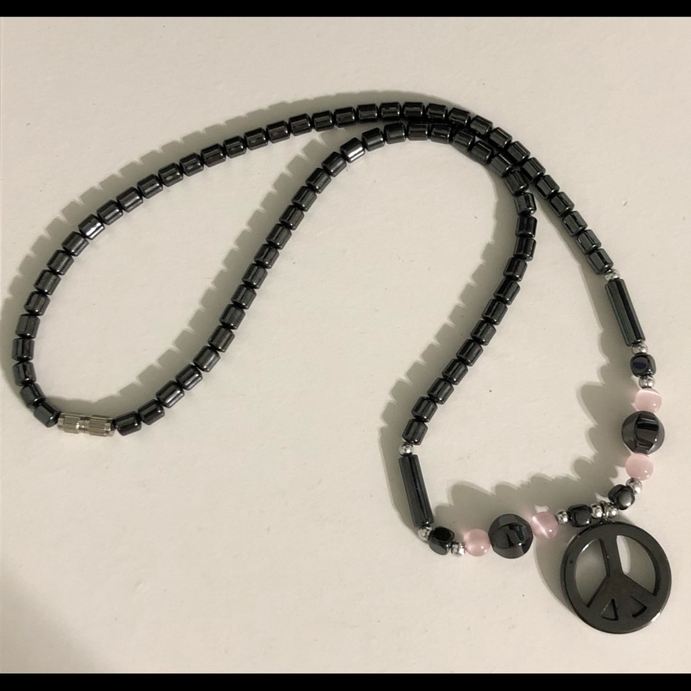 Gray & Pink Peace Sign Necklace